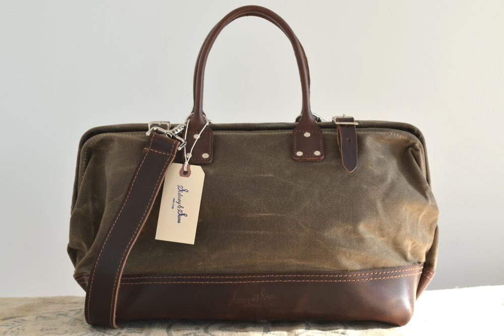 Charlie drab olive waxed canvas & dark brown leather bag