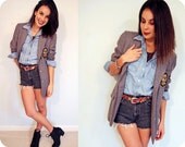 Vintage Grey Wool Boyfriend Blazer with Gold Crest by Liz Claiborne Size 6 Medium