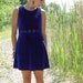 Vintage 90s Electric Blue Velvet Mini Dress with Daisy Flower Cut Outs