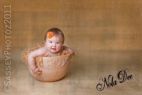 Orange Pom Pom Flower  on Skinny Elastic Headband for Newborn, Infant, Toddler, and Adults Perfect Photography Props