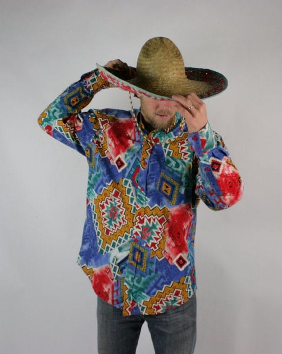 Vintage Mens Shirt Tribal Aztec South Western by vetabartholomew