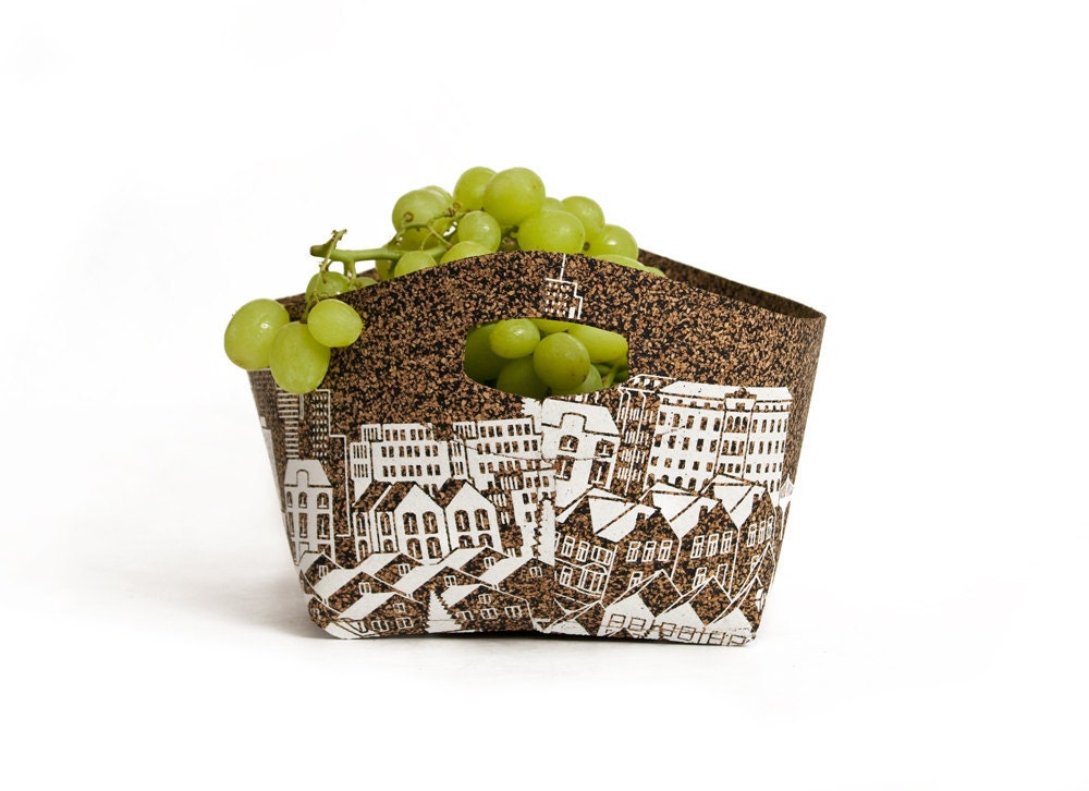 fruit Basket ,bowl - city print, cork