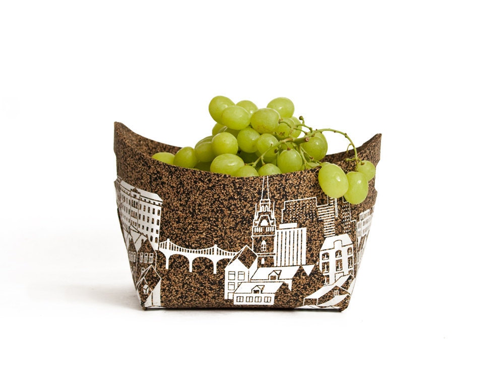 fruit  Basket ,bowl - city print, cork