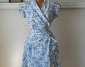vintage 30/40s MORNING GLORY cotton wrap dress M-L