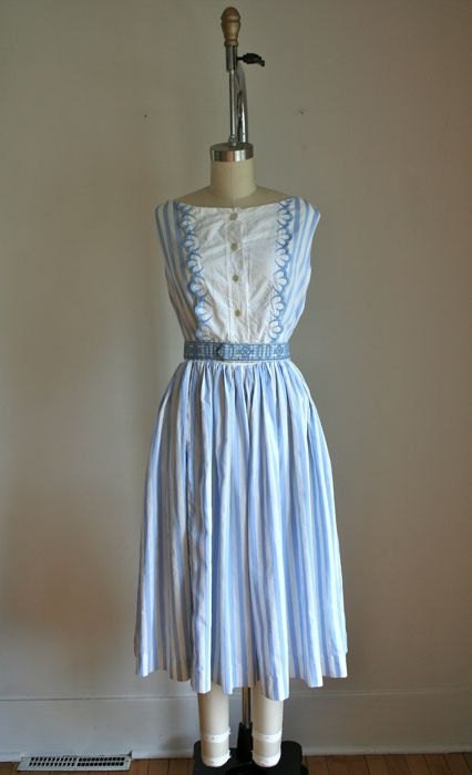 vintage 50/60s dress - PARASOLE striped party dress / S