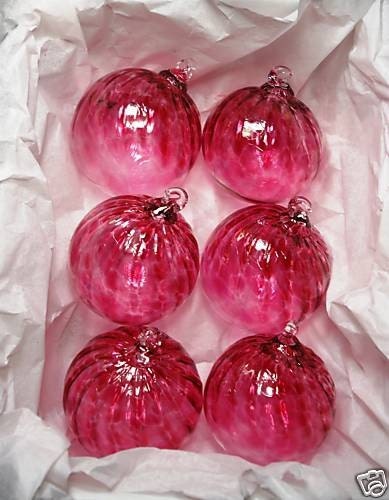 set of 6 hand blown pink  glass Ornaments