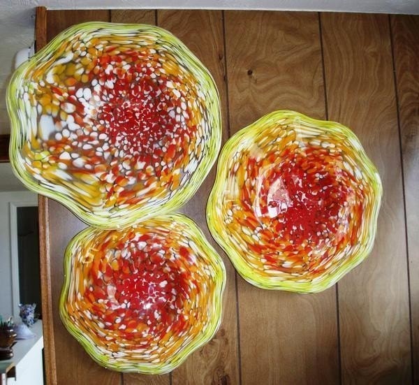 set of 3 hot mix hand blown Wall Platters