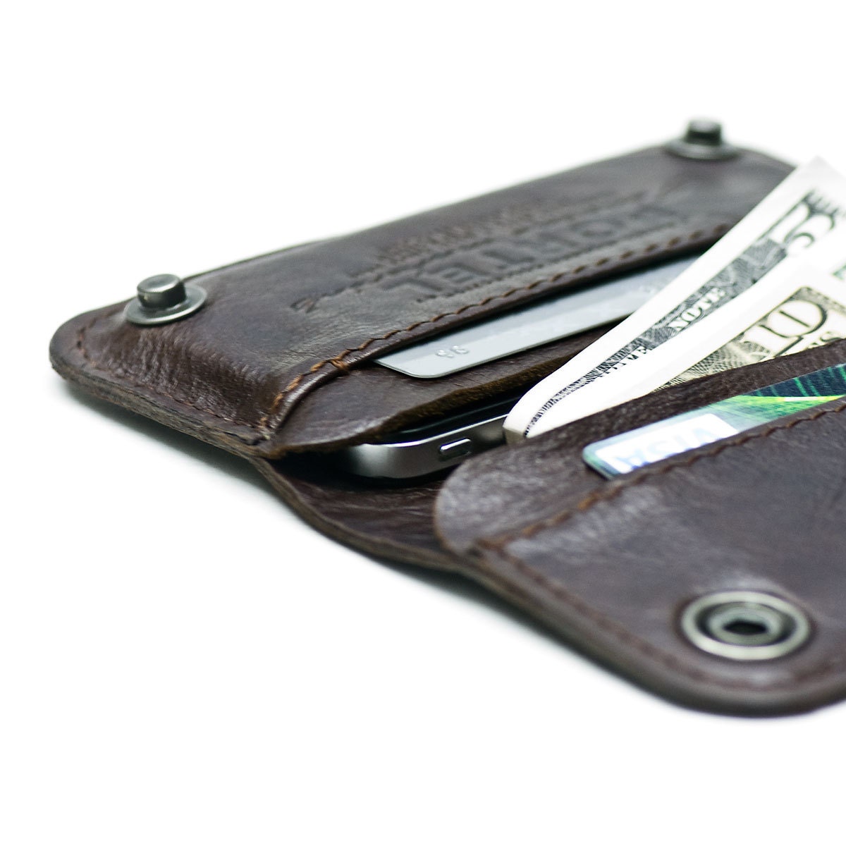 iPhone / iPod Touch - - RETRO - MODERN leather wallet sleeve - - BROWN