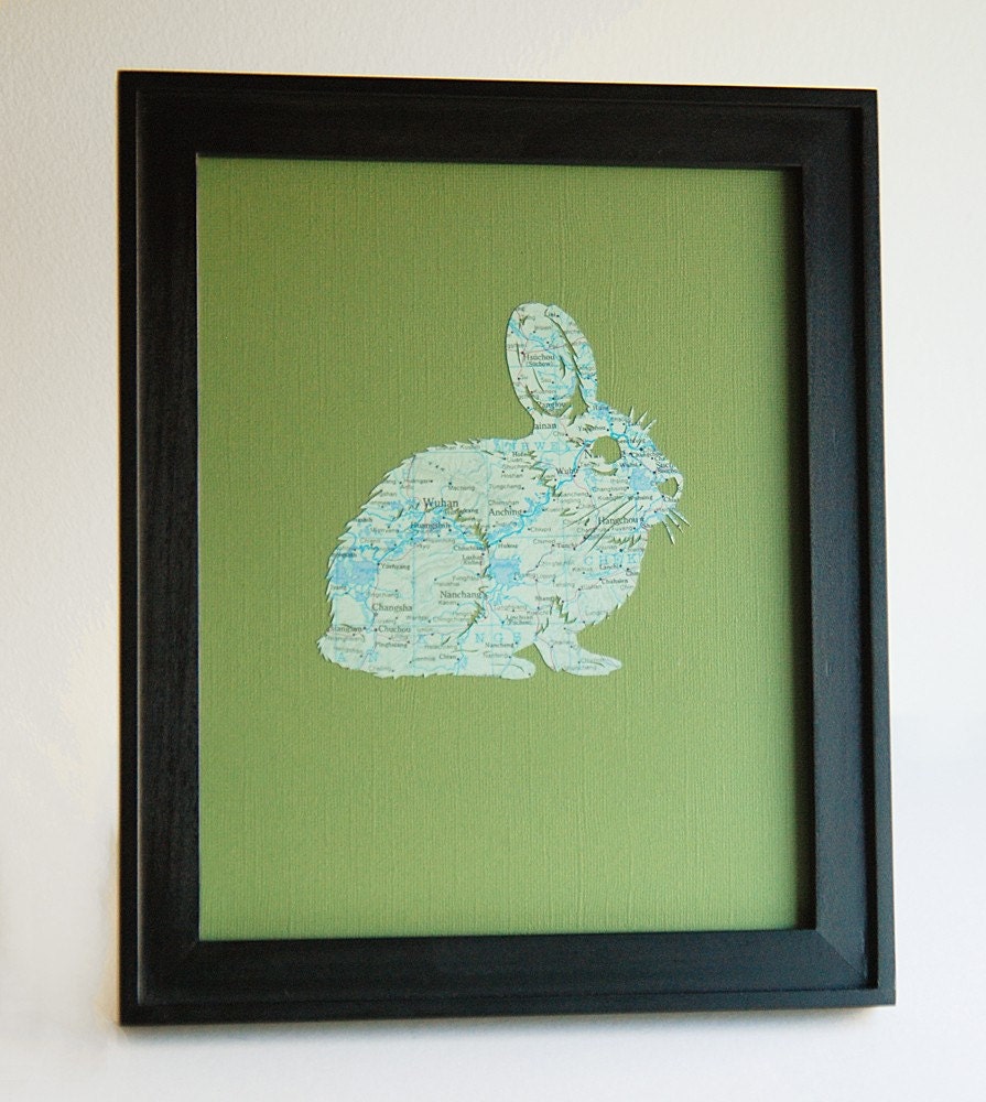 Year Of The Rabbit - Cutout From Vintage Map Of China - 8x10 Map Paper Cut