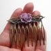 Hair Comb - Antique Brass with Lavender Lotus