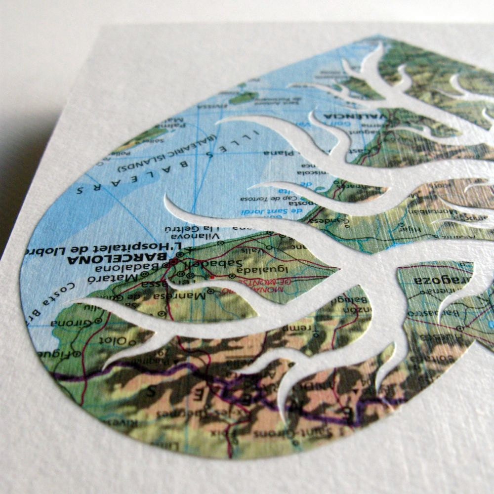 6" by 6". Cut paper art. Large Map Cut Art on a Wooden Panel. Made to Order. You Pick the Location. by PaperCutWorks
