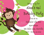 Monkey Birthday Invitation Mod Monkey Invitations Pink and Green Printable or Printed Il_170x135