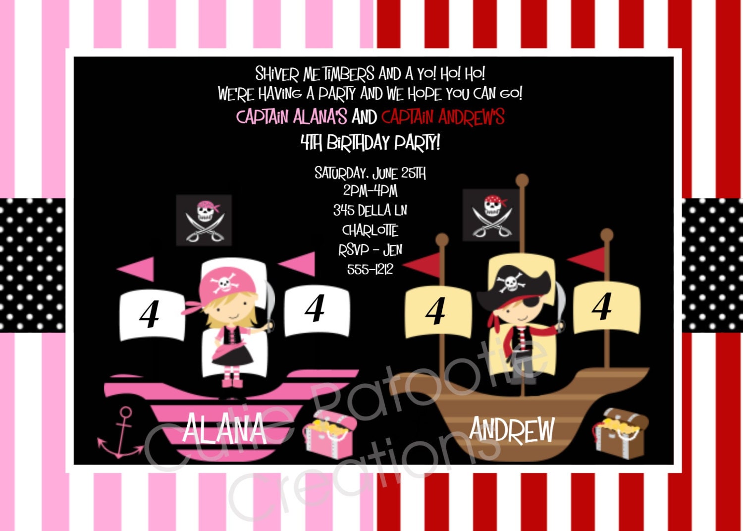 Twins Pirate Birthday Invitation Twin Siblings Pirate Party Invitations Printable or Printed Il_170x135