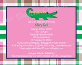 Preppy Alligator Baby Shower Invitation Pink Green Alligator Baby Shower Invitation Preppy Alligator Birthday Invitation Printable Il_170x135