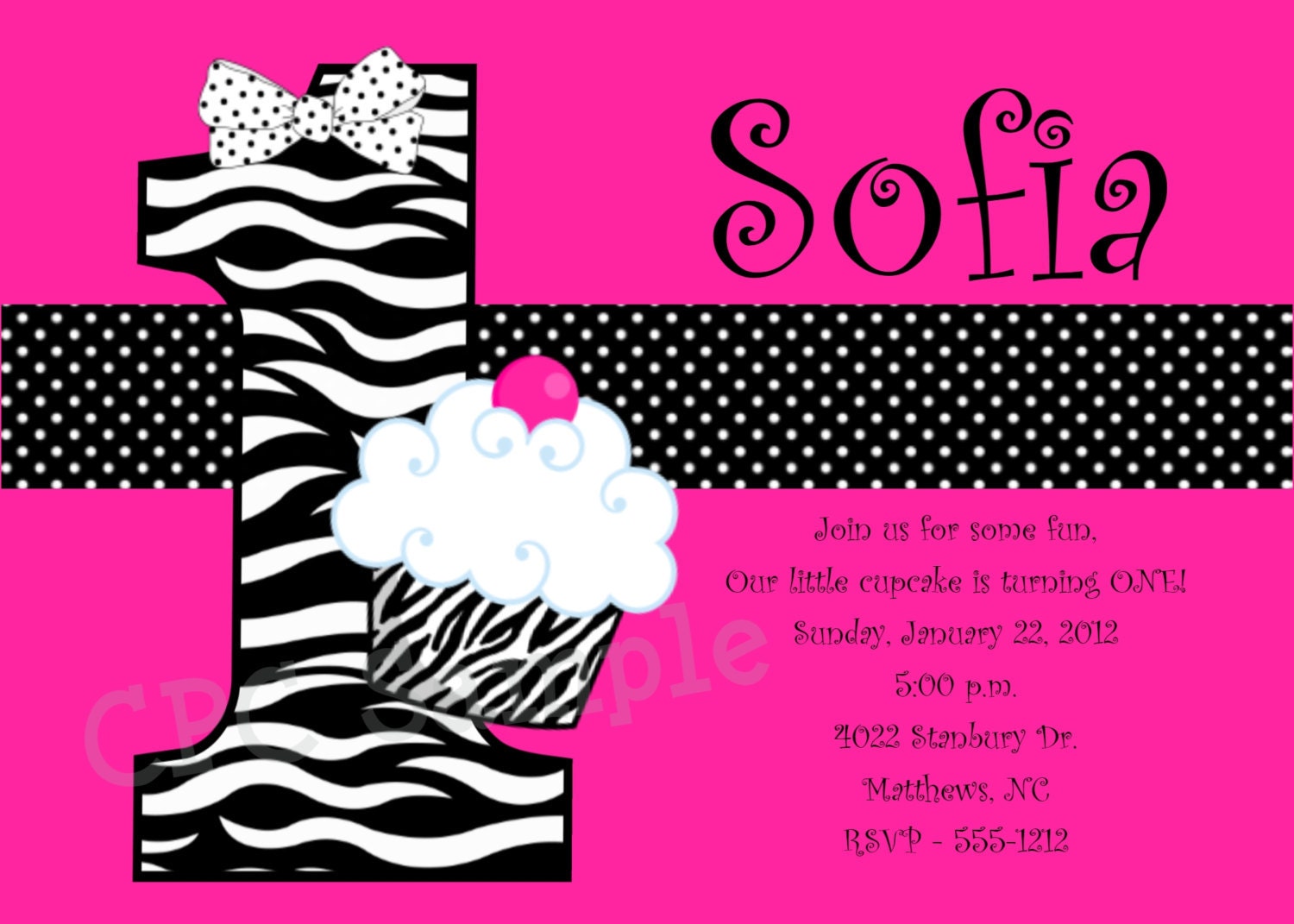 Cupcake Birthday Invitation 1st Birthday Cupcake Invitations Printable or Printed