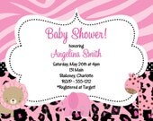Pink Safari Baby Shower Invitation Pink Safari Birthday Invitation Printable WITH or WITHOUT ANIMALS Il_170x135