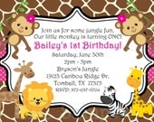 Girls Pink Jungle Safari Birthday Invitation Boy Girl Twins Jungle Safari Birthday Invitation Printable Il_170x135