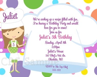Cooking Party Invitation Cooking Birthday Invitations Printable or Printed