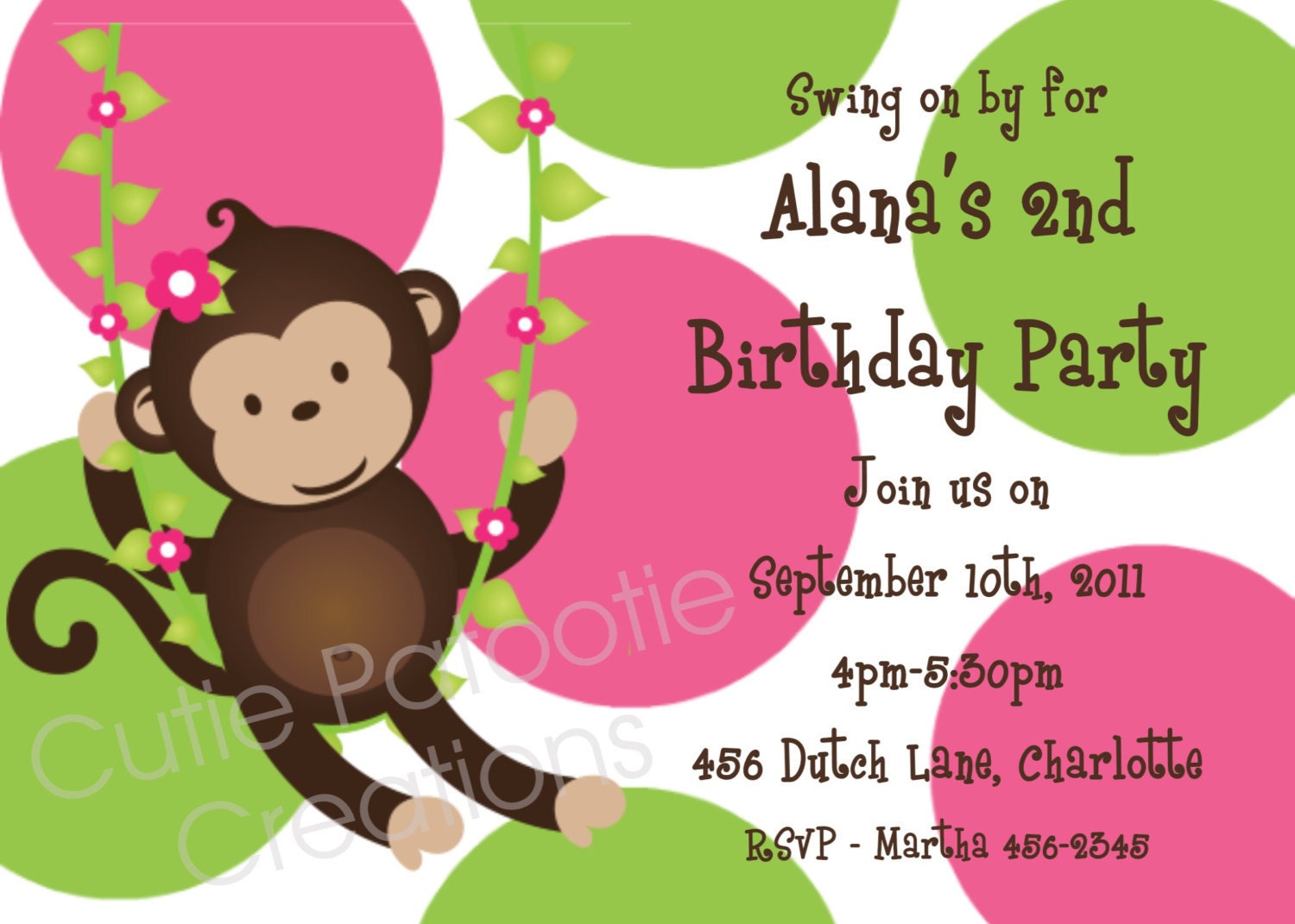 Monkey Birthday Invitation Mod Monkey Invitations Pink and Green Printable or Printed Il_570xn