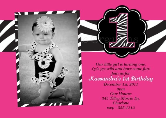 Pink and Black Zebra Print Birthday Invitation Zebra Print Birthday Photo Invitations Printable or Printed Il_570xn