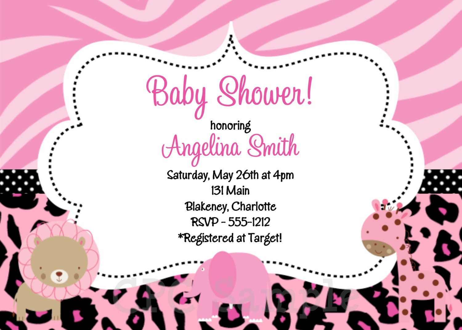 Pink Safari Baby Shower Invitation Pink Safari Birthday Invitation Printable WITH or WITHOUT ANIMALS Il_570xn