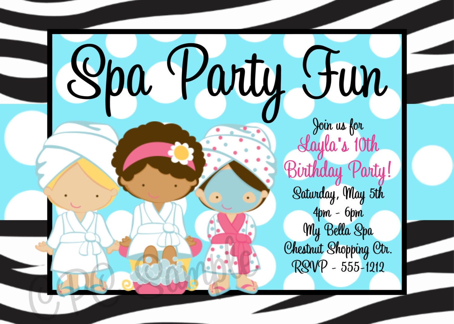 Spa Party Birthday Invitation Spa Invitations Printable or Printed