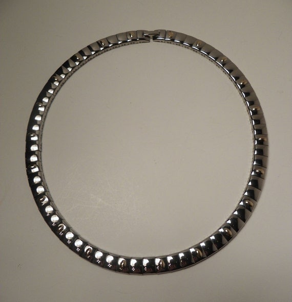 Bib Necklace Vintage Milor Italy Stainless Steel & 18k Gold Collar  - Silver - Modernist - Minimalist