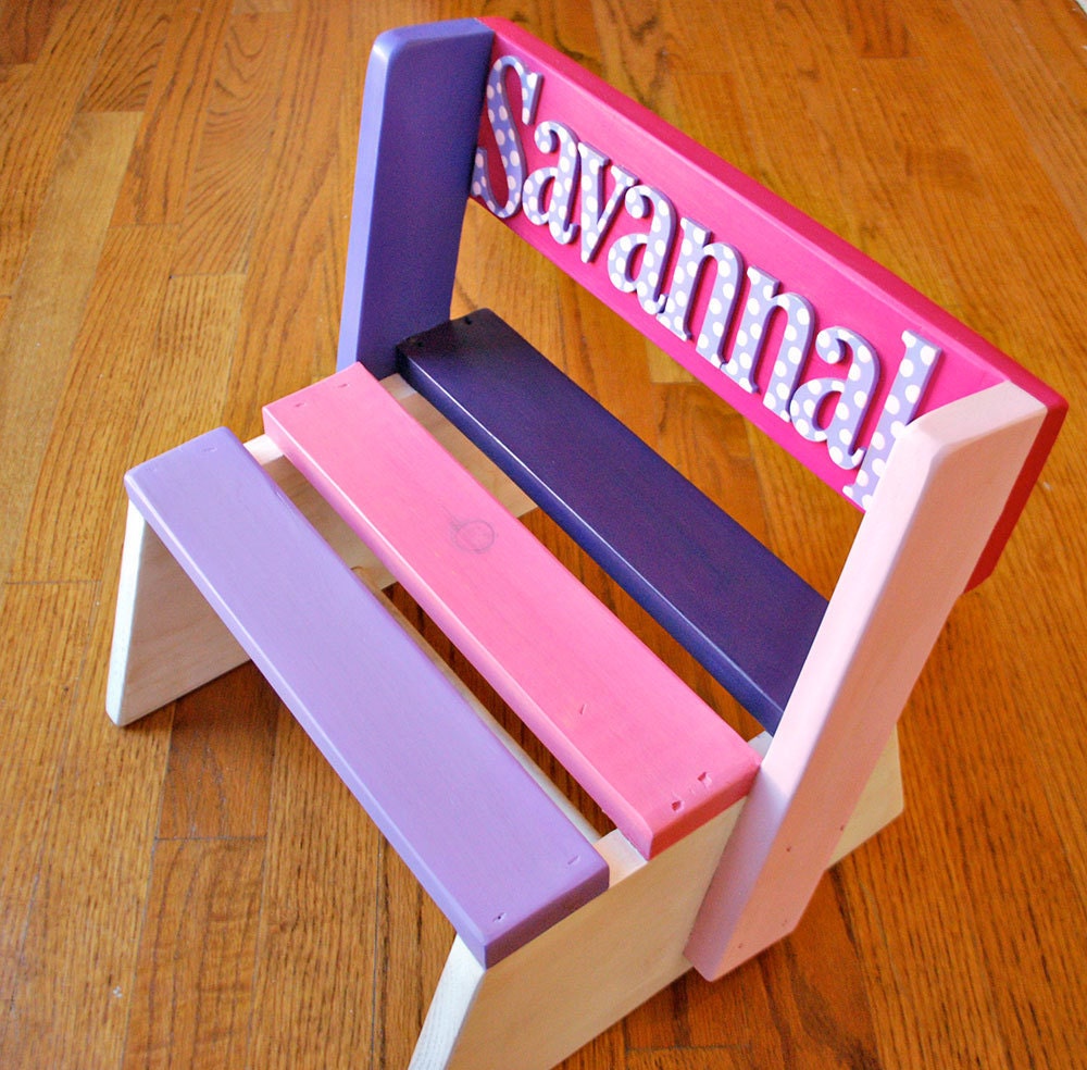 personalized step stool for kids wooden stool for children hand painted stool custom stool by oscar & ollie