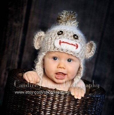 Angel Soft Sock Monkey Baby Hat 0-3 months