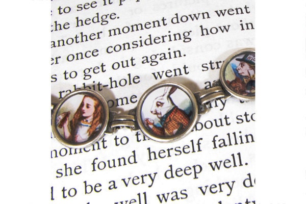 Alice in Wonderland Silver Plated Resin Bracelet Art Bracelet Picture Bracelet Photo Bracelet