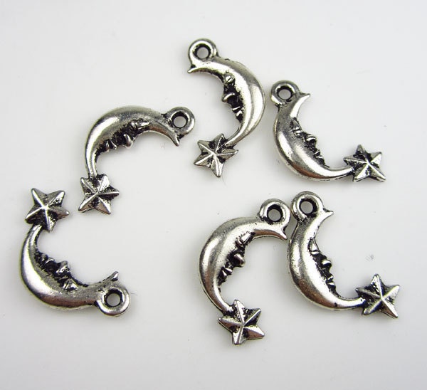 20 Silver Tierracast Crescent w/ Star Charms