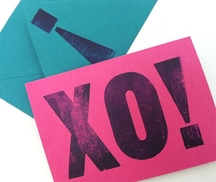 XO...magenta letterpress valentine card