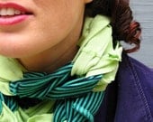 Ecofriendly Scarf made from Upcycled Tshirts- neon green with green and black stripes