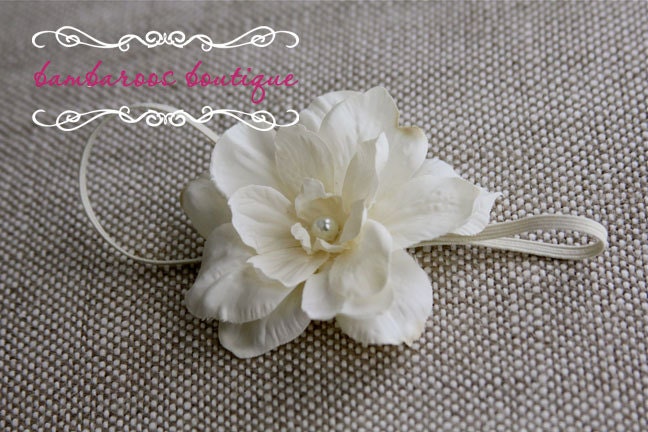 baby headbands, ivory newborn headbands, small ivory flower, infant headband, toddler headband, baptism headband, christening headband