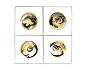Mod Art, Mad Men Art, Retro Wall Art, Original Painting, Watercolor Original, Office Decor, Geometric, Minimalist , Black, Gold,