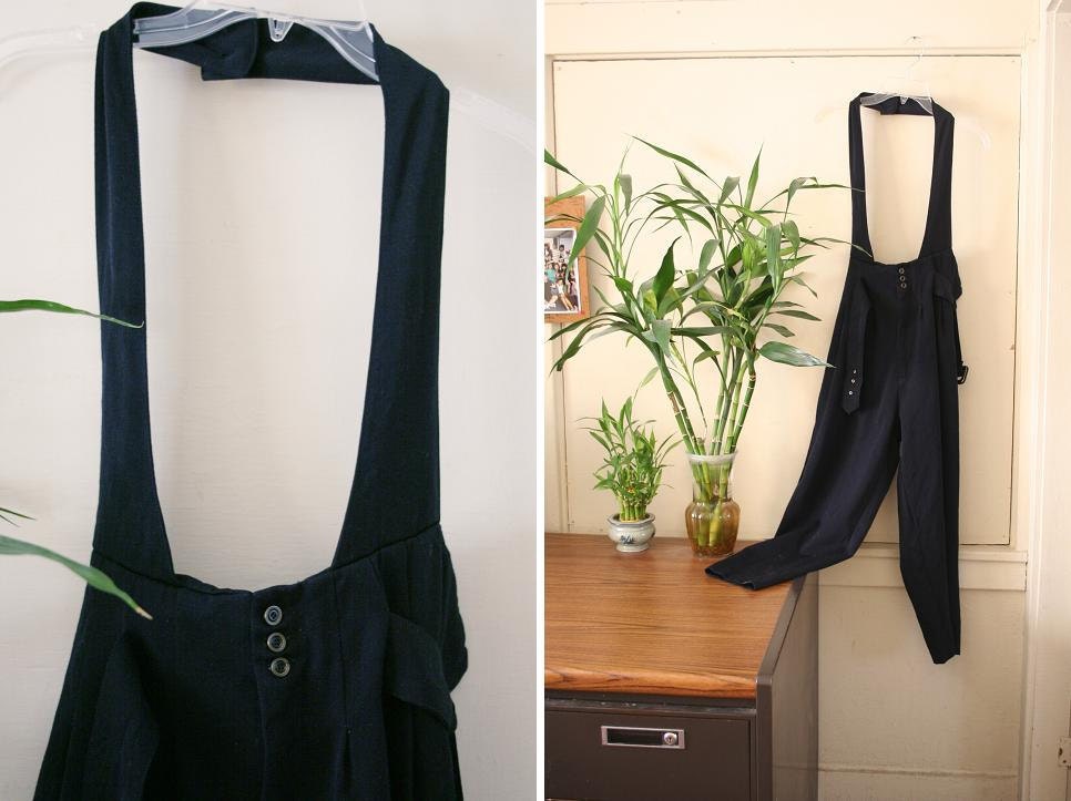 vintage navy women's suspender trousers ANNIE HALL