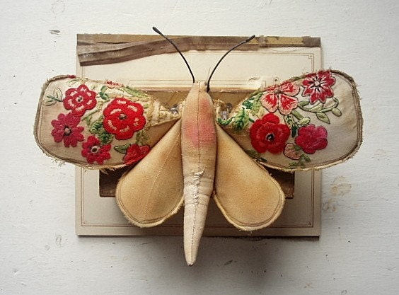 Moth made from old embroidery