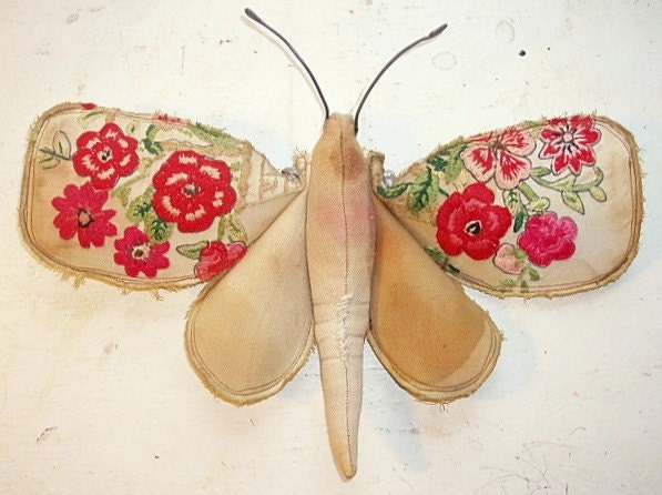 Moth made from old embroidery