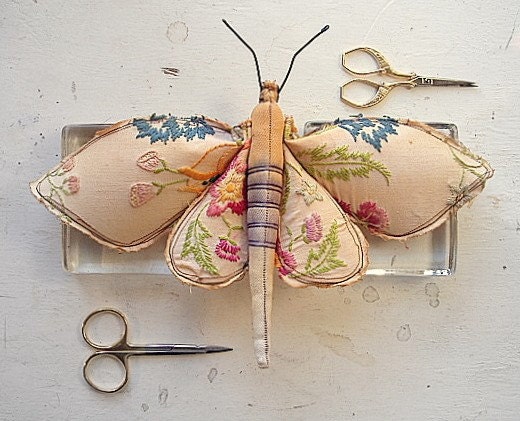 Moth made from vintage tablecloth.