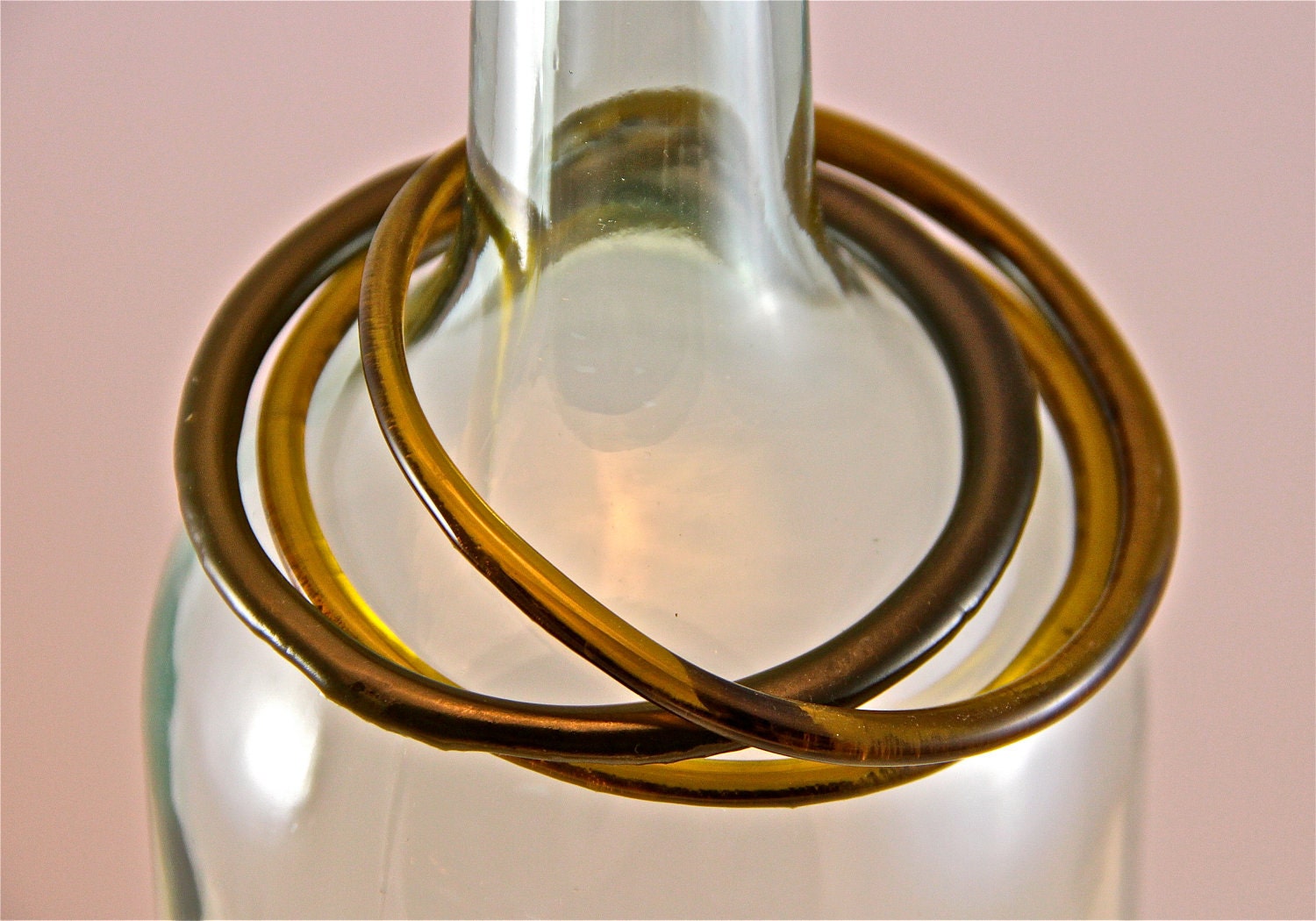 Set of three recycled wine bottle bangles in amber