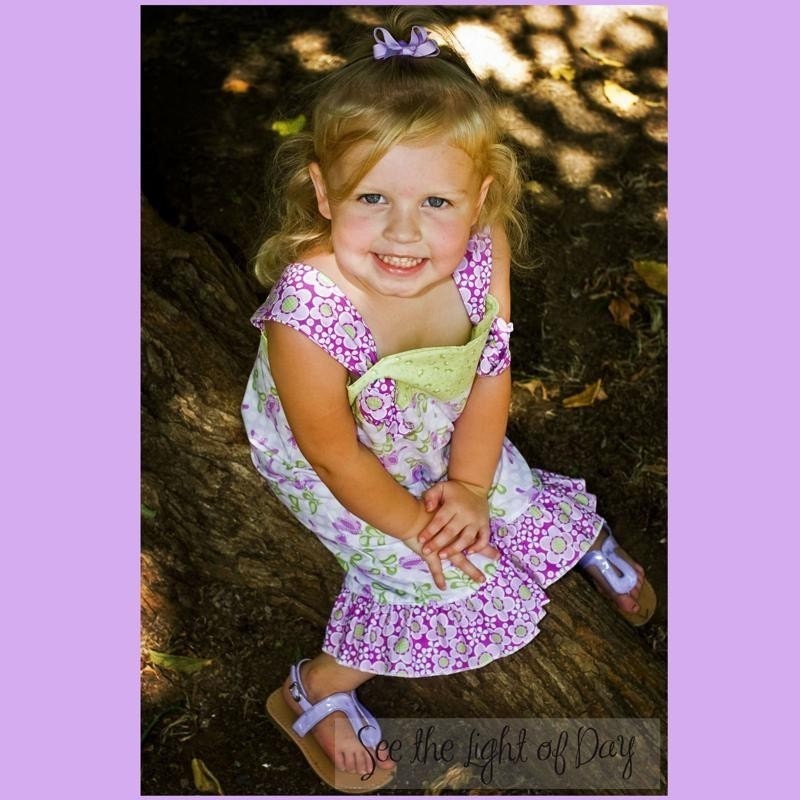 Girls Purple and Green Floral Henry Glass Knotted Overalls
