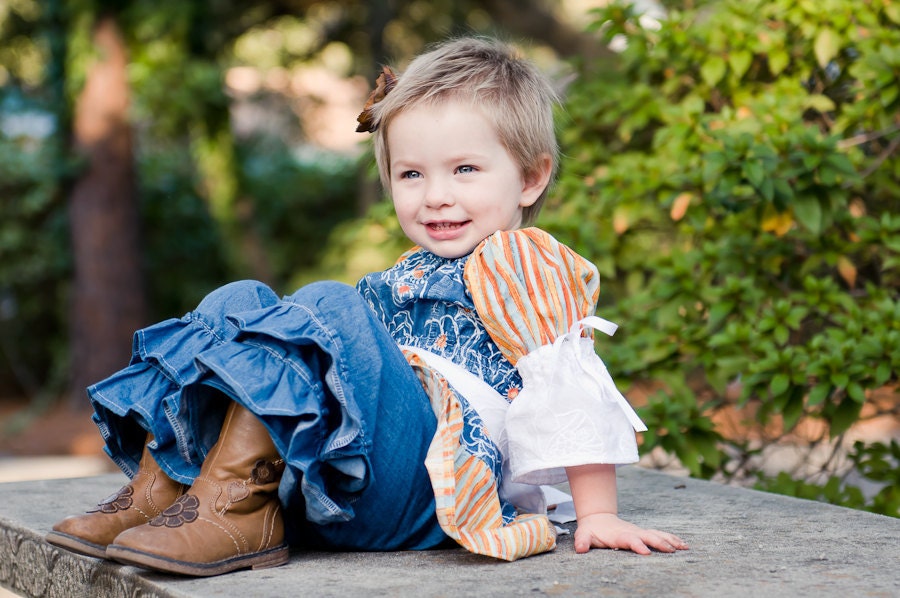 Girls Denim Double Ruffle Pants (sizes 6M to 6)