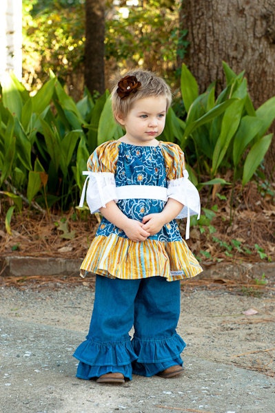 Girls Denim Double Ruffle Pants (sizes 6M to 6)
