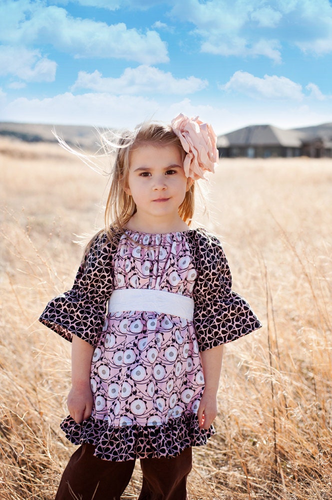 Girls Half-Sleeve Pink Black and White Peasant Top