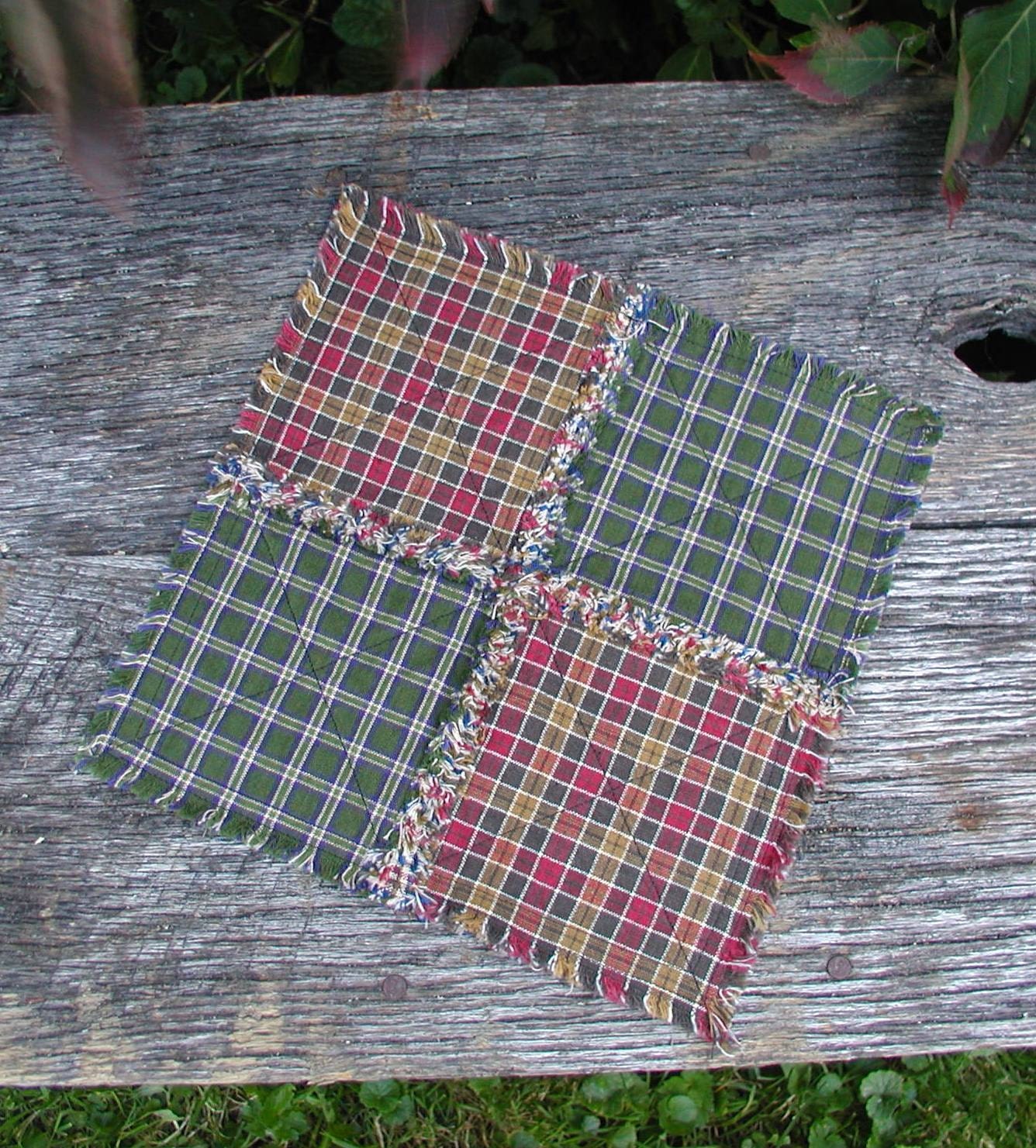Primitive Mini Rag Quilt Table Runner Candle Mat