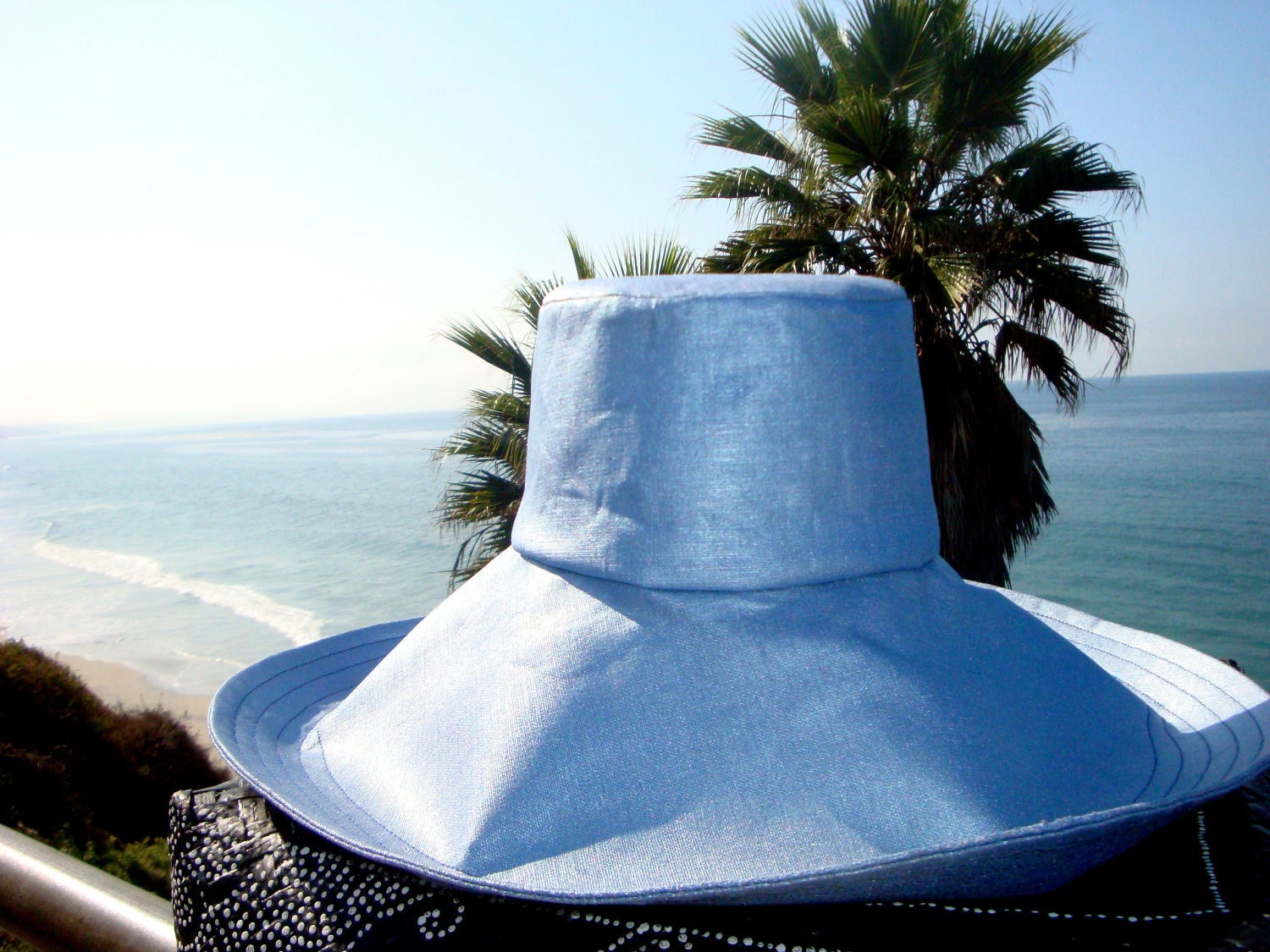 Metallic Sun Hat Blue Wide Brim Sun Hat beach wedding sunhat 'Ocean Mist' Small Medium or Large by Freckles California
