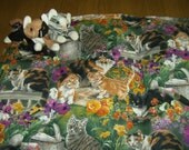 Fluffy Cat Bed, Beautiful Cat Fabric with multicolored cats, Lightweight and Portable
