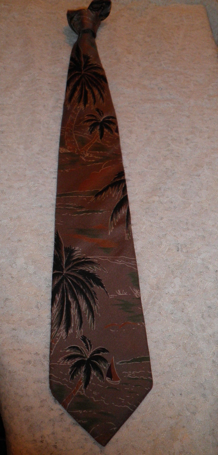 ORIGINAL Vintage 1980's Palm Tree Tropical/Tiki Men's Tie, Pierre Balmain, 100% Silk