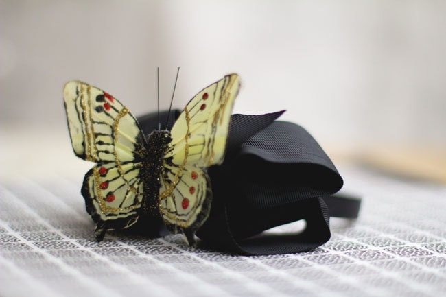 Yellow and Black Butterfly Bow Headband -