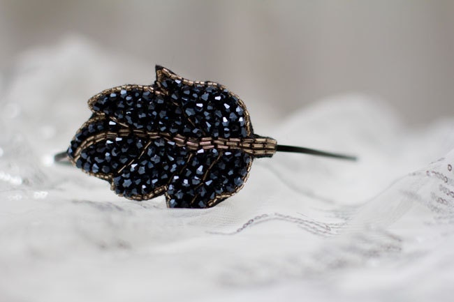 Romantic Dark Blue Leaf Beaded Headband